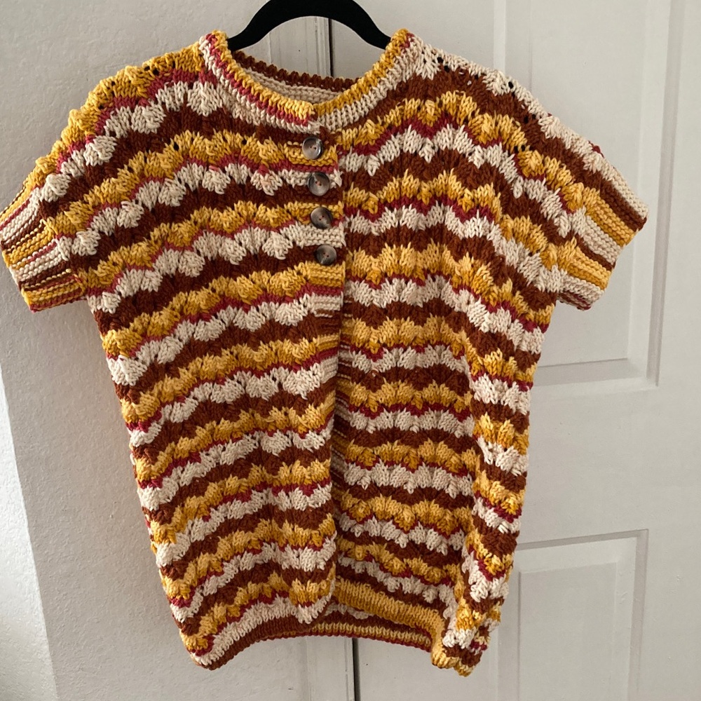 Hand-Made Striped Knit Cardigan with Buttons